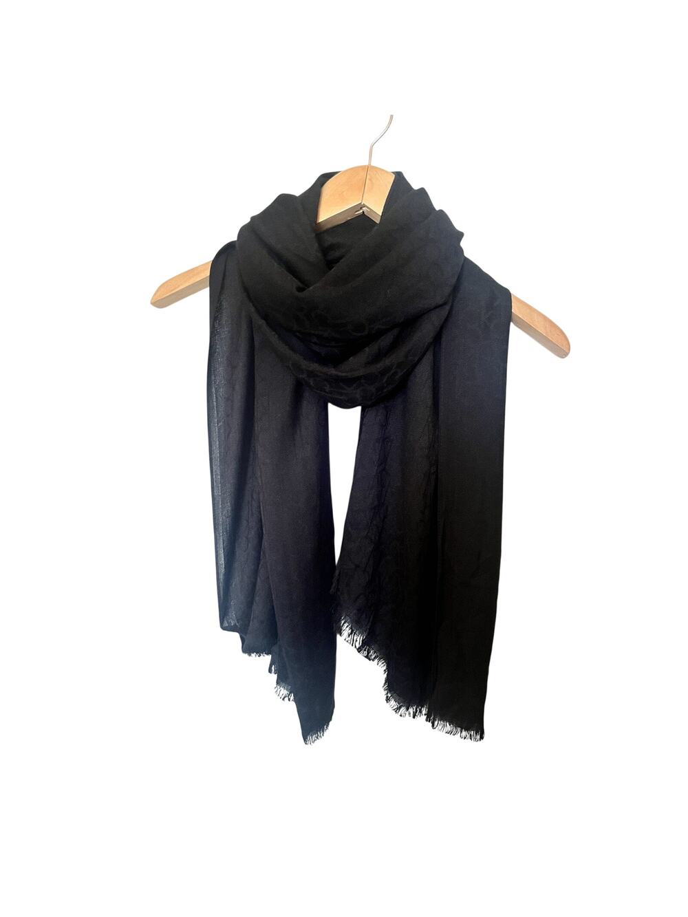 Calvin Klein Wrap Shawl Scarf Monogram CK Logo Fringe Black Rectangle Women NWT